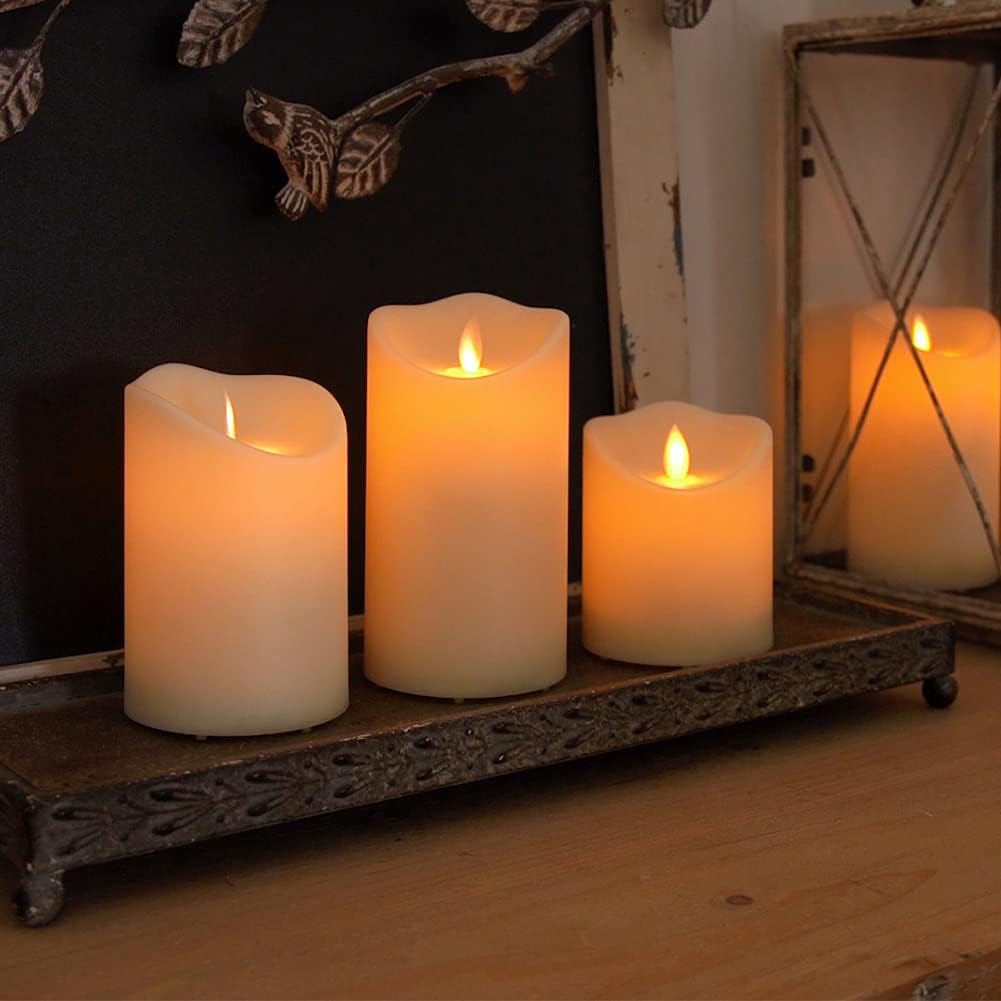 Homemory Waterproof Flickering Flameless Candles, Outdoor Indoor Battery Operated LED Candles with Remote Timers, Won't Melt, Moving Flame, Ivory Frosted Plastic, D3.25"x H4"5"6", Set of 3 : Tools & Home Improvement