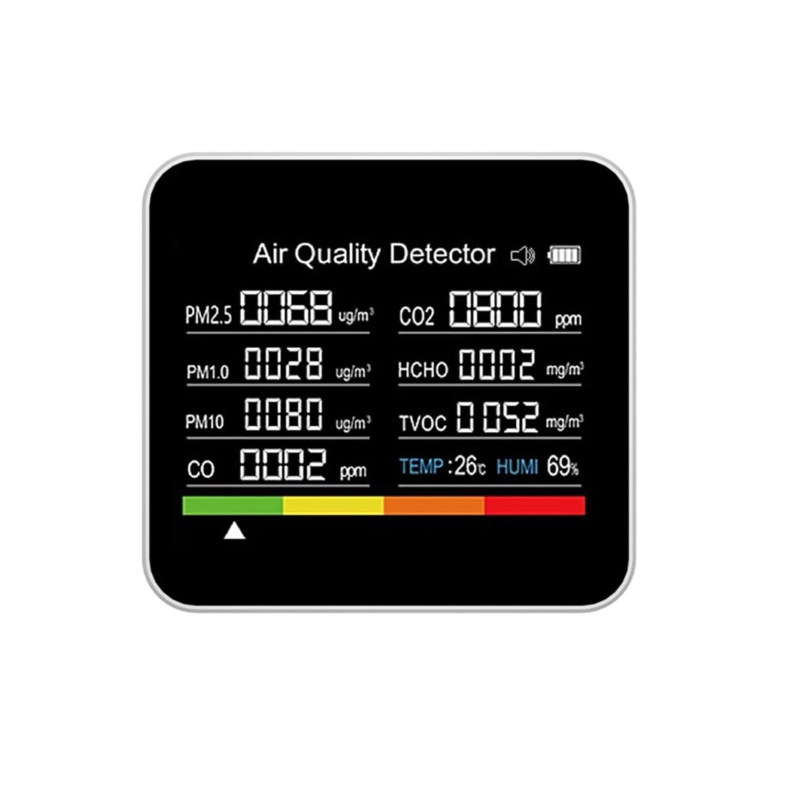 Air Quality Monitor, 9 in 1 Air Quality Monitor CO2 Meter CO TVOC HCHO PM2.5 PM1.0 PM10 Temperature and Humidity Measurement