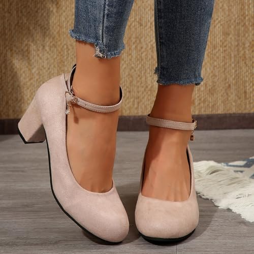 Mary Jane Heels for Women Platform High Heels Shoes Dress Round Toe Suede Pumps Pair with Oktoberfest Dirndl Dress Party Adjustable Ankle Strap Pumps3