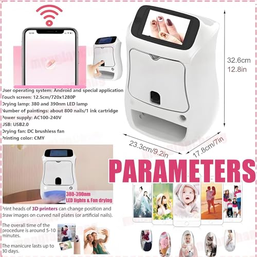 menglanchang Portable Nail Art Machine,Upgrade Touch Screen Smartphone Control Wireless WiFi Nail Art Printing-Nail Polish Set -Over 800 Images - for Beauty Personal Care - Image 5