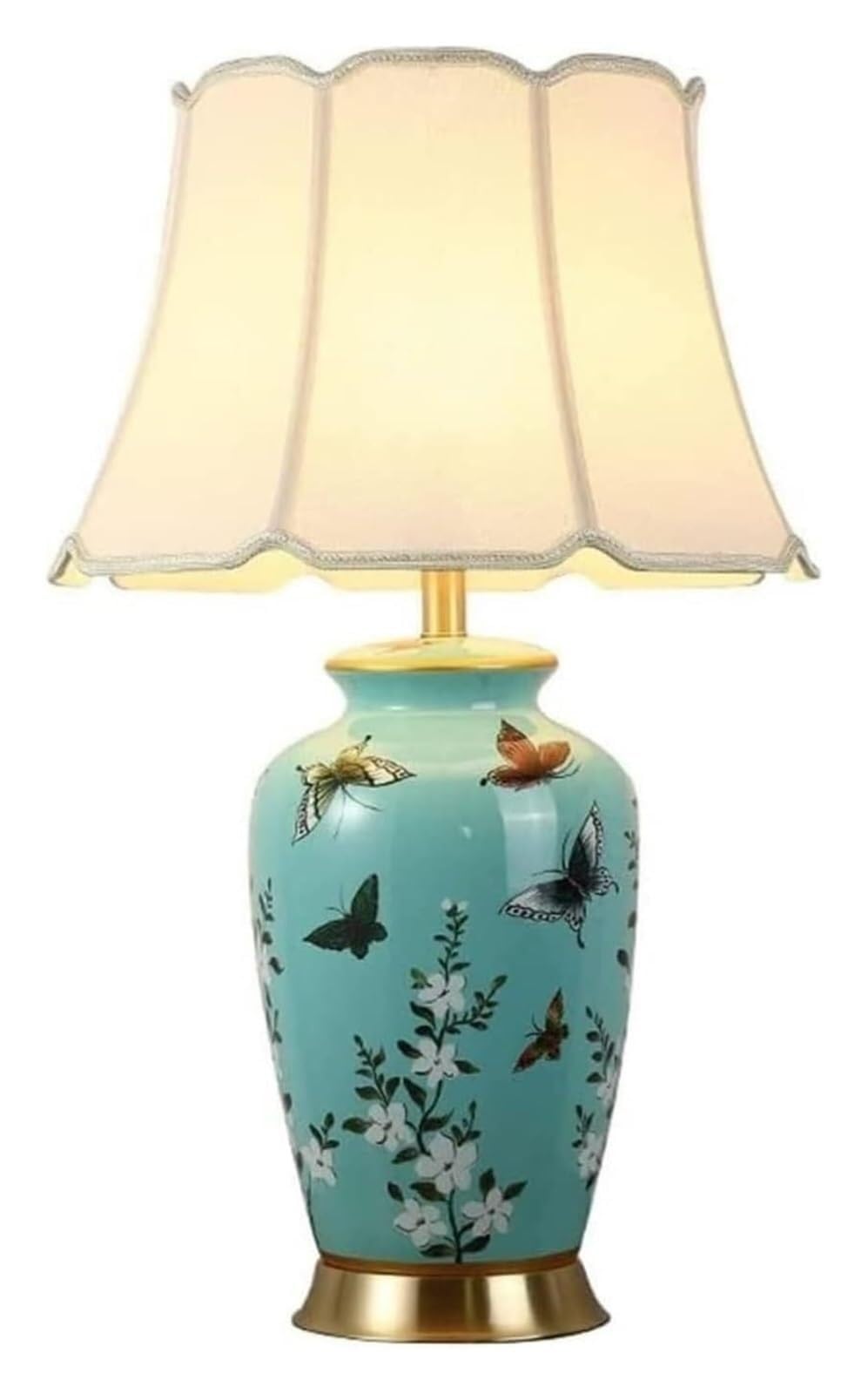 HYHDDM Modern Chinese Ceramic Table Lamp, Minimalist Sleek Design Fabric Shade Bedside Lamp for Bedroom, Office, Dorm
