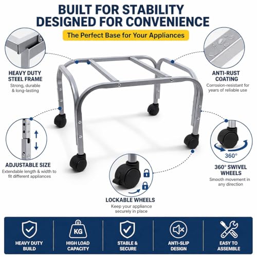Image of Heavy Duty Metal Cooler Stand with 4 Wheels | Powder Coated Rust-Proof Stand for Kenstar, Bajaj, Symphony, Havells, Maharaja & Desert Coolers | Pack of 1