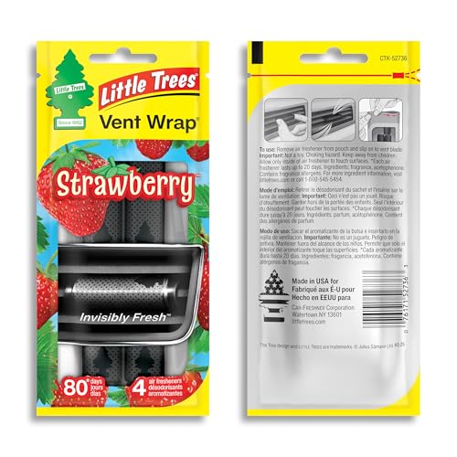 Image of LITTLE TREES Car Air Freshener | Vent Wrap Provides Long Lasting Scent, Invisibly Fresh | 16 Air Fresheners | Strawberry