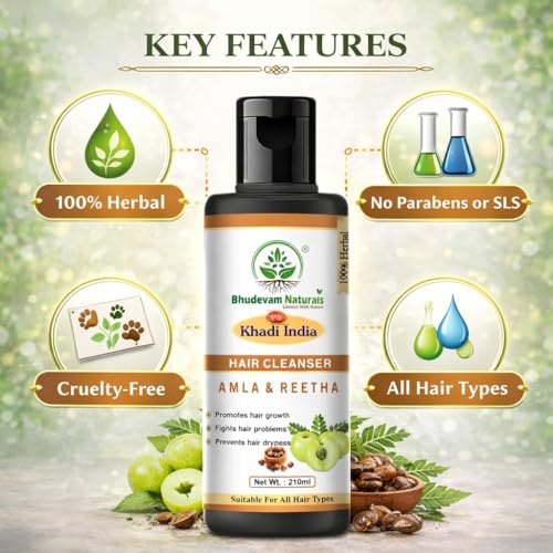 Image of Bhudevam Natural Khadi Amla & Reetha Organic Herbal Shampoo For Healthy And Shiny Hair | Ayurvedic Shampoo for Healthy Hair | Suitable for All Hair Types- Pack of 2