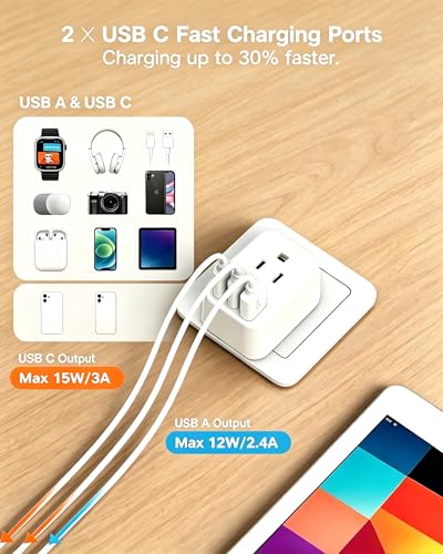 Image of HANYCONY Italy Travel Adapter, Grounded Type L Plug Adapter with 2 AC Outlets 3 USB Ports (2 USB C), US to Italy Power Adapter for Rome, Chile, Uruguay, Ethiopia - Cruise Ship Approved