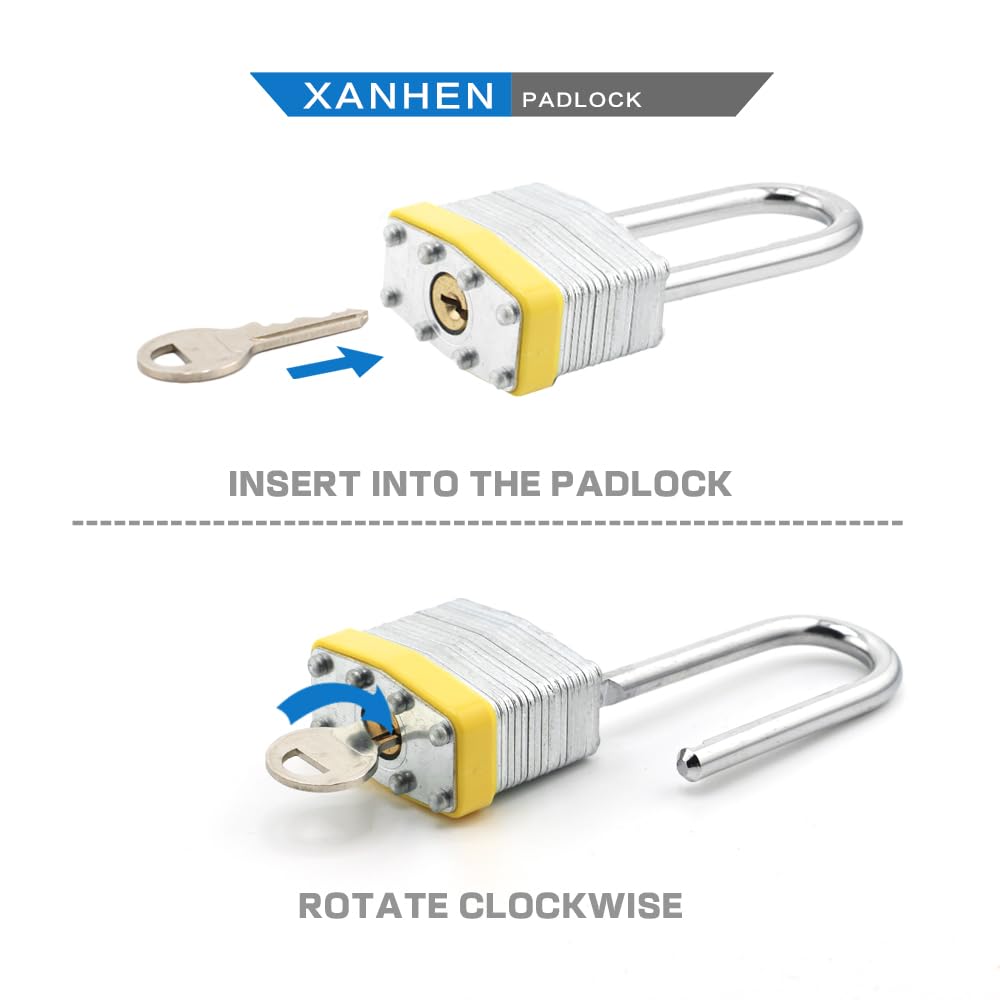Lot de 6 cadenas à clé en acier laminé robuste avec clés identiques, cadenas à anse longue, corps de 40 mm de large