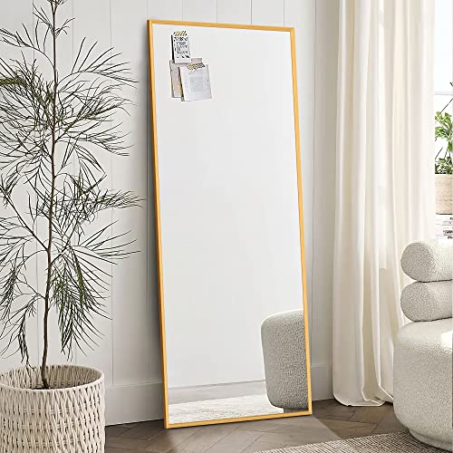 Image of NeuType 47 inchx16 inch Full Length Mirror with Standing Holder Aluminum Alloy Frame Floor Mirror Wall-Mounted Mirror for Living Room, Bedroom, Hanging or Leaning Against Wall, Golden (with Stand)