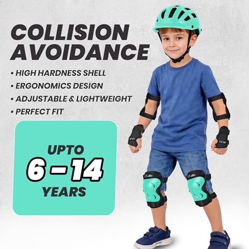 Image of Jaspo Tyro Complete Protective Gear Set for Kids | Helmet with Knee Pads, Elbow Pads & Wrist Guards for Skating, Cycling & Skateboarding (6-14 Years)