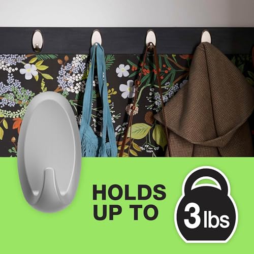 FrogTape reMOVEables Heavy Duty Wall Hooks - Holds up to 3 lbs, Includes 2 Brushed Nickel Hooks and 4 Strips - No Damage, Easy to Remove & Reuse, Medium Wall Hook with Adhesive Strips (Pack of 2) by FrogTape - Image 2