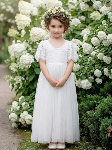 Image of 2Bunnies Girl Peony Lace Back A-Line Straight Tutu Tulle Party Flower Girl Dress