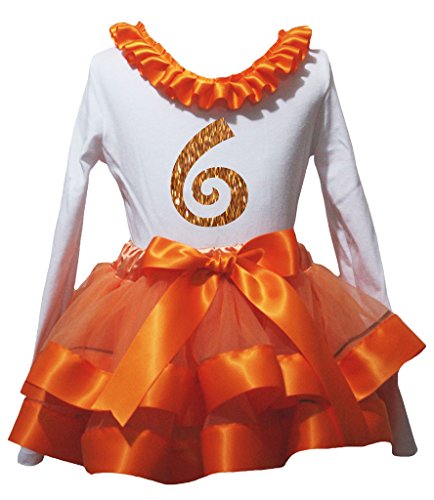Camiseta blanca 6 cumpleaños con falda naranja de pétalos cómoda para evitar rozaduras