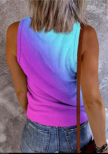 Live Simple Coconut Tree Gradient Tank Top For Women Summer Sleeveless Beach Tank Shirts Casual Vacation Tank Vest(Purple,X-Large) #TOP1