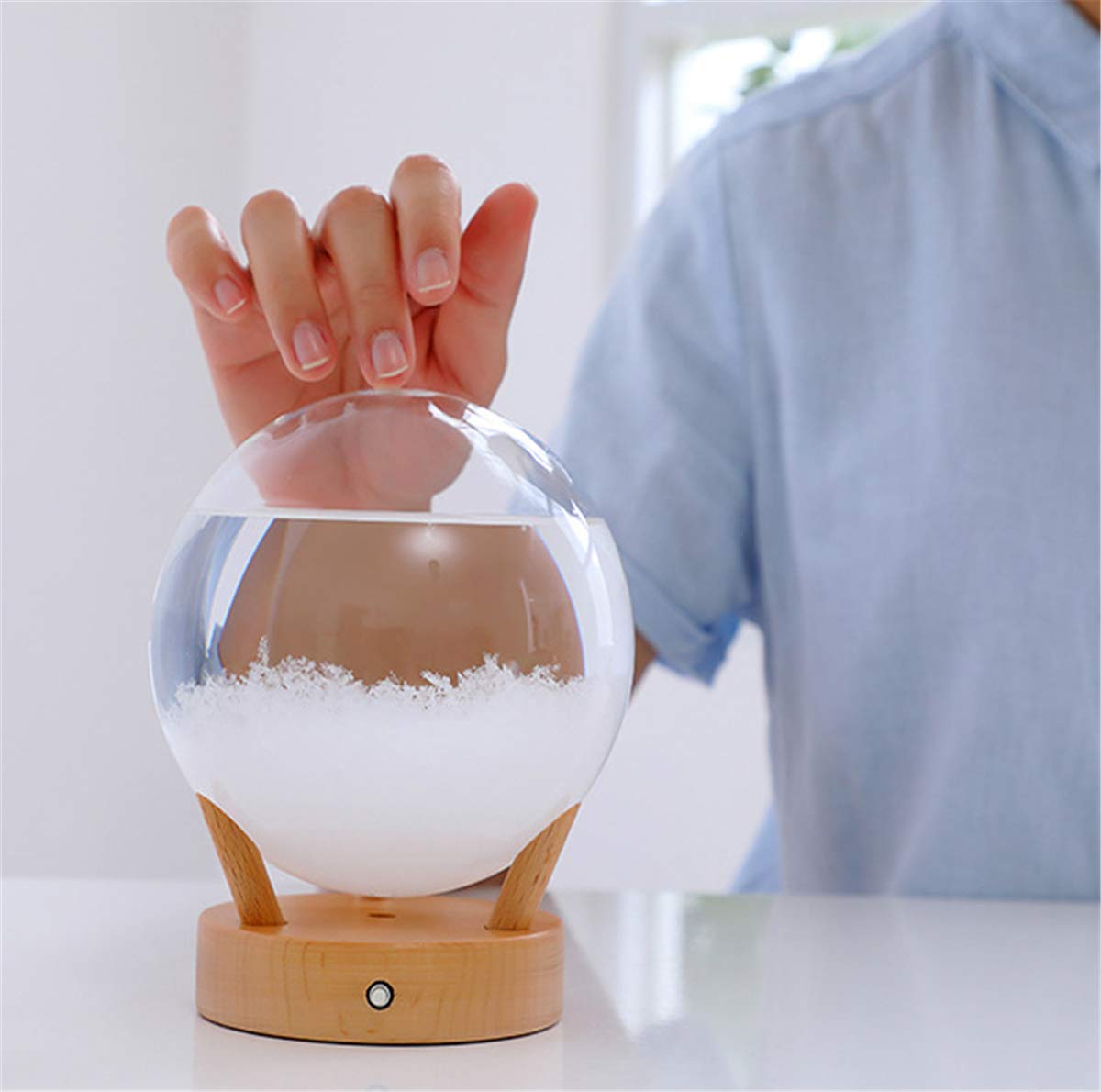 Stormglas Weerstation, Creatieve Sferische Weer Voorspeller Fles Barometer Desktop Weer Voorspeller Met Houten Basis, Thuiskantoor Decoratie Geschenk Voor Familie,White