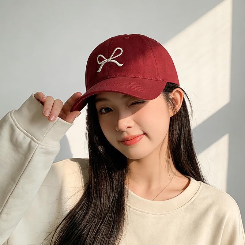 Image of Trendy Bow-Tie Baseball Cap for Women | Trucker Hats Y2k Adjustable Fashion Sun Hat with Visor for Hiking & Travel