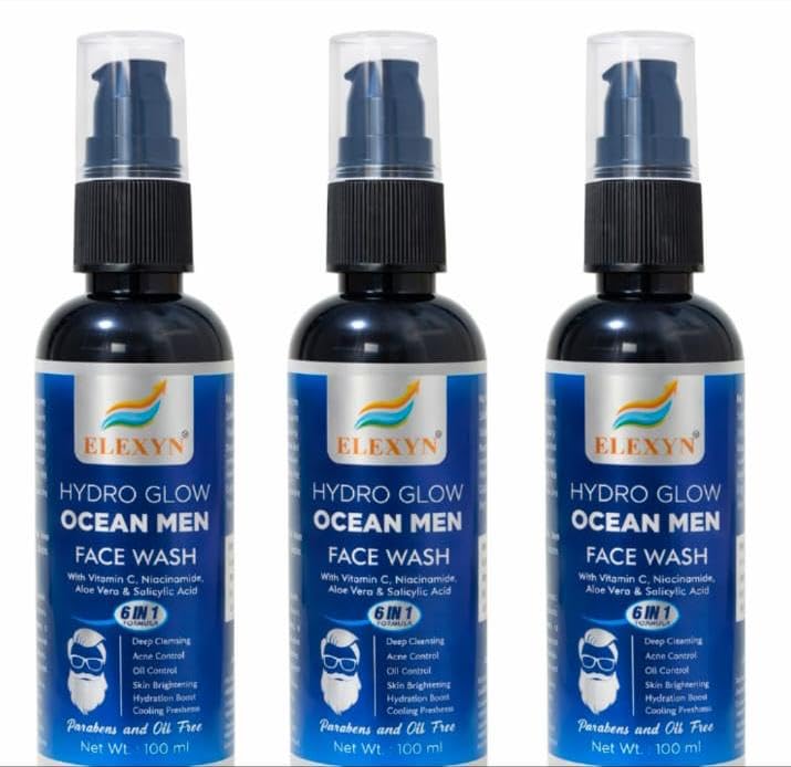 Image of ocean face wash for men with vitamin C & aloevera Fight Acne & Pimples Brighten Skin Clears Dirt Oil Control Refreshing Feel Multi Action Formula 300 ml