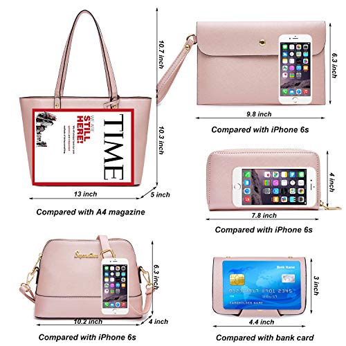 Soperwillton Handbag for Women Wallet Tote Bag Shoulder Bags Top Handle Satchel 5pcs Purse Set - Thumbnail 4