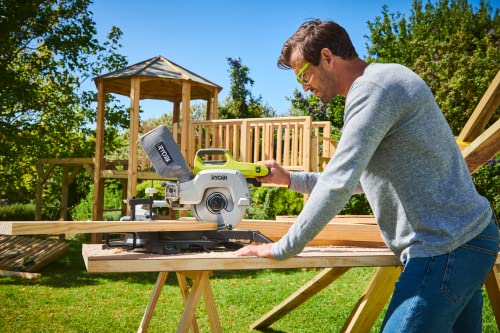 Ryobi Akku Kapp-/Gehrungssäge R18MS216-0 (ohne Akku, Kappsäge mit Zugfunktion, stufenloser Gehrungswinkel, Neigungswinkel 0° - 45°, Tischplatte aus Aluminium-Druckguss) – Bild 5