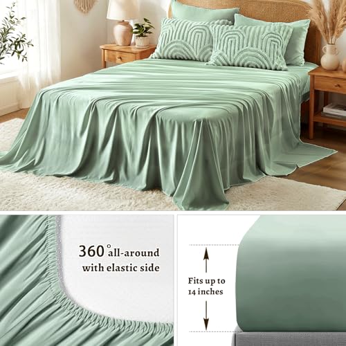 Image of Nesker Boho Tufted Full Comforter Set, 7 Pcs Sage Green Bedding Sets, Soft Cozy Chic Bed in a Bag, Arch Pattern Shabby Bed Set All Season with Comforter, Fitted Sheet, Flat Sheet & Pillowcases