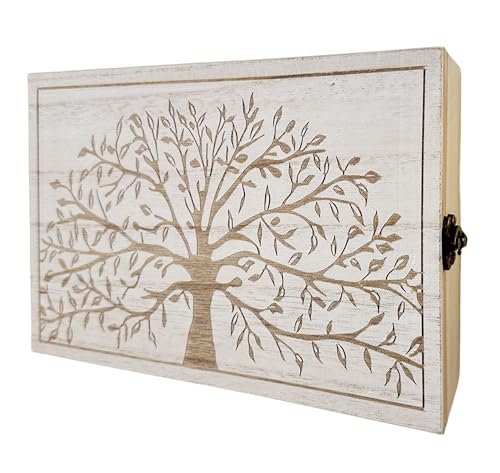 Caja para Llaves de Madera con 5 colgadores de Pared para Entrada, Armario para Llaves diseño Decorativa, Guardallaves para Recibidor 24x16,5x6 cm (Arbol de la Vida)