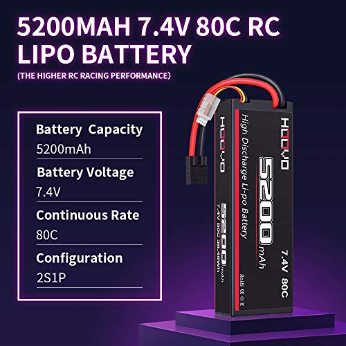 HOOVO 2S 7.4V 5200mAh 80C Lipo Battery Hard Case with Traxxas Plug Connector for RC Car Vehicle Truck Buggy Losi Traxxas Slash Buggy Team Associated