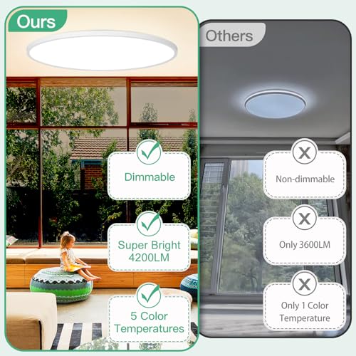 Image of Brightever 19 Inch Dimmable Large Flush Mount Ceiling Light Fixture, 4200LM