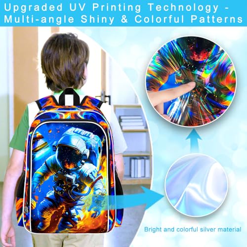 Image of 3Pcs Space Backpack for Boy, 17 inch Fire Bookbag for Elementary Preschool Kindergarten, Kids School Backpacks with Lunch Box (Red)
