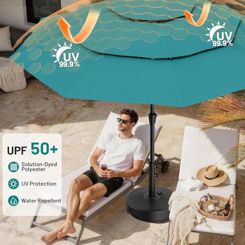 Image of AreShark 9ft 3-Tier Patio Umbrellas, Outdoor Umbrella with 8 Sturdy Ribs UV Protection Windproof, Market Table Umbrella w /Push Button Tilt & Crank for Pool, Porch, Deck, Garden(Lake Blue)