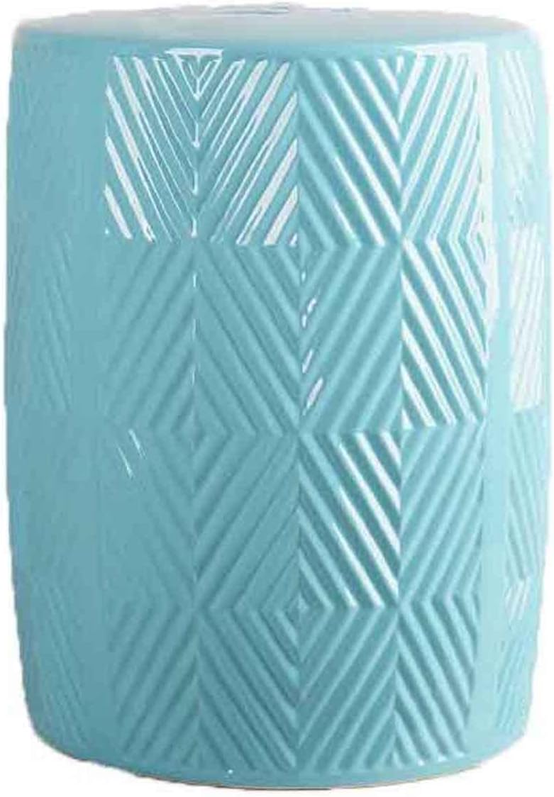 Decorative garden stools, Antique and Old Glass-glazed Ceramic Stools, Chinese Round Stools, Ancient Pier Ornaments, Decorative Indoor/outdoor Ceramic Drum Stools.(Sky blue)