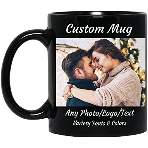 MEIERLE Personalized Coffee Mug, Custom Black Mug with Picture, 11 oz, Customized Mugs with Photo for Best Friends, Family, Gift for Birthday Anniversary, tazas personalizadas