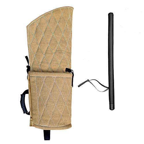 PET ARTIST Jute Dog Biting Training Sleeve for Young Dogs Fits Both Left and Right Hand for Young Dogs with PU Leather Whip Stick Set