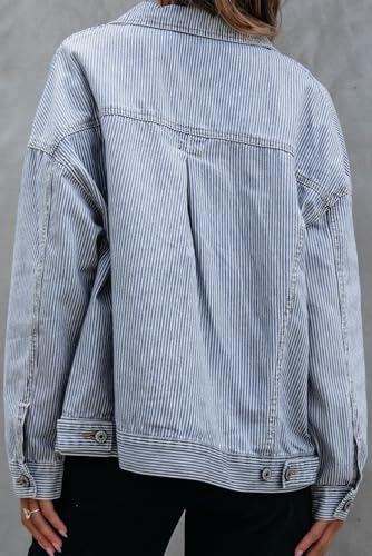 KevaMolly Womens Denim Jacket Long Sleeve Washed Oversize Pocketed Denim Jacket Pocket Casual Daily Coat2