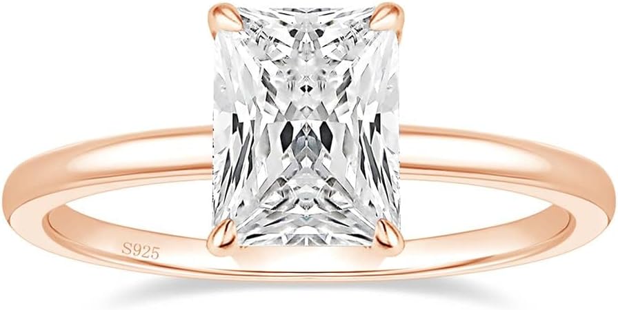 EAMTI 1/2/3/4CT 925 Sterling Silver Engagement Rings Radiant Cut Solitaire Cubic Zirconia CZ Wedding Promise Rings for Her Wedding Bands for Women Size 3-11