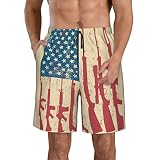 WZOMT Herren-Badehose, Retro-Stil, amerikanische Pistole, schnelltrocknend, Strand-Shorts, Bademode mit Taschen und Netzfutter, Retro Amerikanische Flaggenpistole, XX-Large