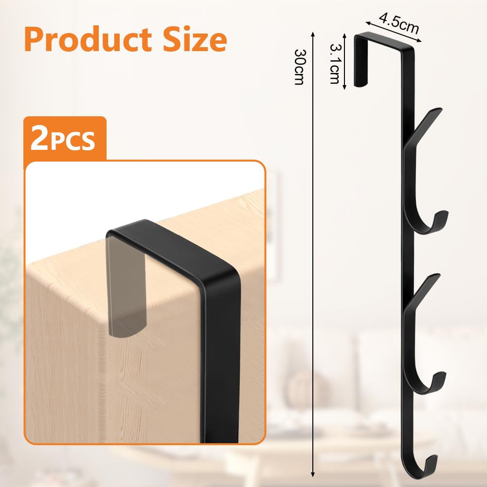 flintronic 2Pcs Over Door Hooks, 5 Hooks Over Door Hanger, Vertical Over The Door Coat Hanger - Image 2