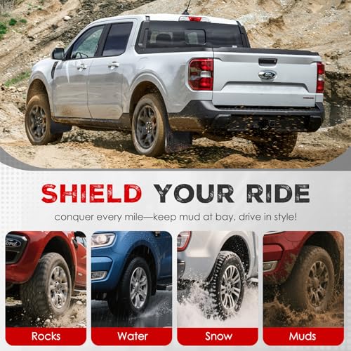 Image of Tecoom No Drill Mud Flaps for Ford Ranger 2024 2025, Not for Raptor, 4Pcs | Front and Rear Car Mudflaps Truck Vehicle Mud Guards Splash Guards Mudflaps Set, Black
