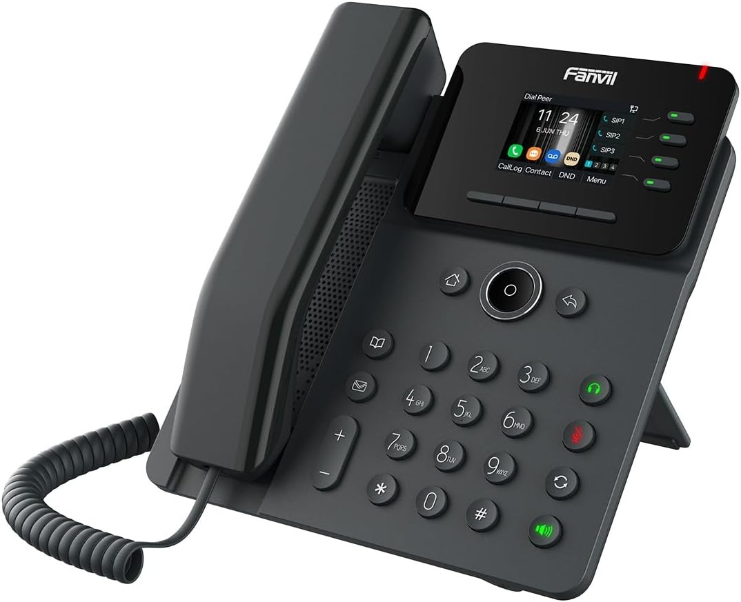 കോണാകൃതിയിലുള്ളത് view of the Fanvil V61W IP Phone, showing the side profile and the handset resting in its cradle.