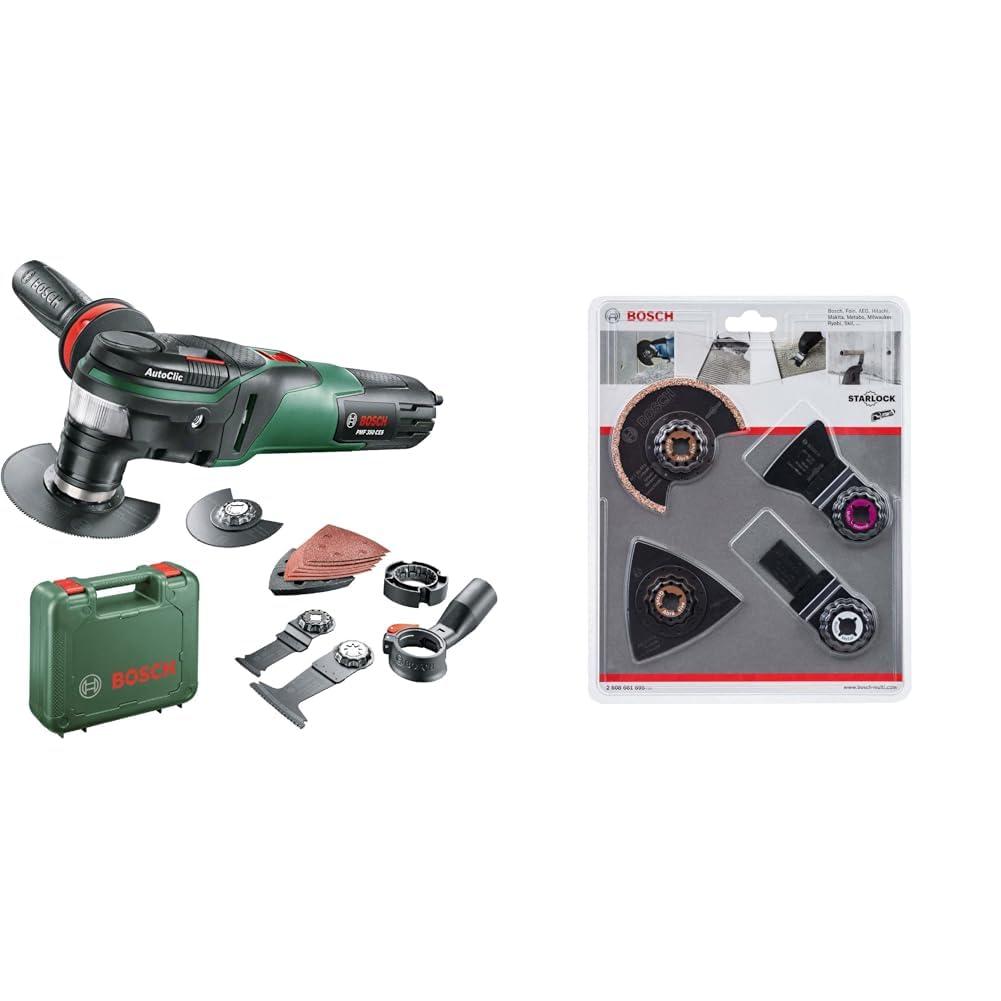 Outil multifonctions Bosch - PMF 350 CES (350W, livrés avec accessoires, interface Starlock et Starlockplus) & Bosch 2608661695 Set de 4 pièces pour carrelage