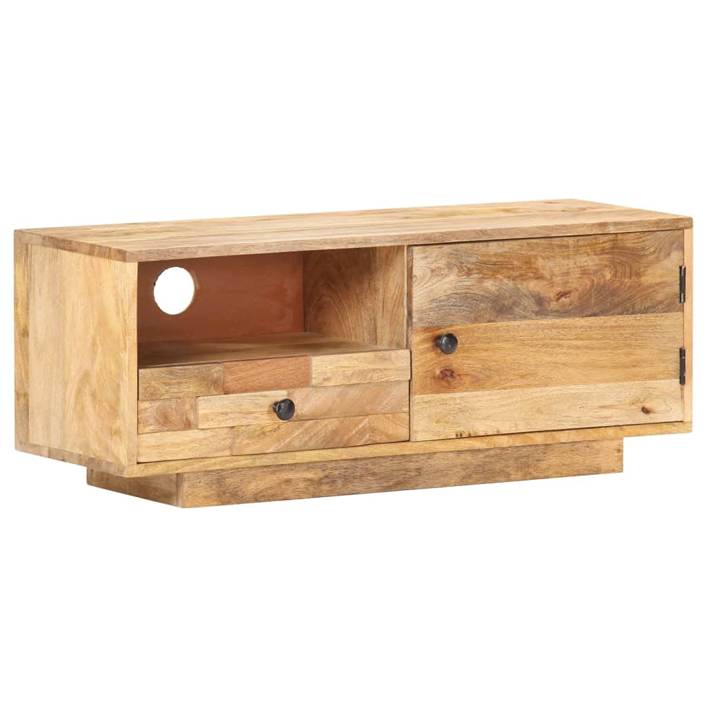 TV-Schrank aus massivem Mangoholz, 90x30x35 cm, Naturholz-Finish, robuster Fernsehschrank für Wohnzimmer, praktisches Media Center mit Stauraum