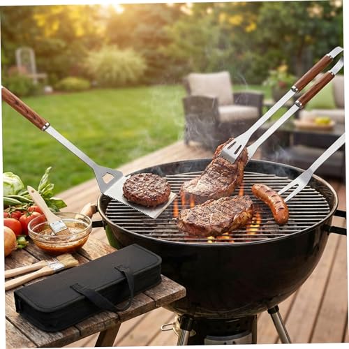 Set de utensilios para parrilla 4 piezas acero inoxidable miniatura 2