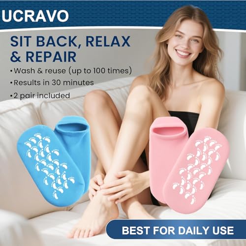 Image of UCRAVO 1 Pair Silicone Socks for Dry Cracked Feet Perfect for Overnight Foot Care High Elastic & Anti Slip Socks for Hydration, Repairing and Softening Dry Cracked Feet For Women & Men Multicolour