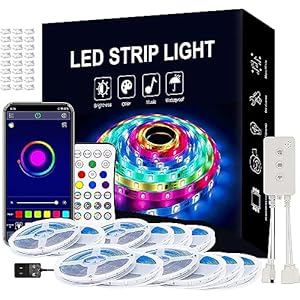 UNICROWN 200ft Outdoor Led Strip Lights Waterproof, 5050 RGB Led Light Strip and 16 Million Color Changing with Bluetooth Music Sync App Remote Controller for Home Bedroom (12v, 12 Rolls of 16.4ft)