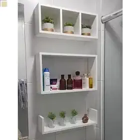 Nicho Mdf Para Banheiro Quarto Montado Só Instalar 3 Peças (Branco)