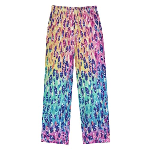 Glitter Rainbow Leopard Pattern Pajama Lounge Pants with Pockets Sleepwear Soft Elastic Waist PJ Bottoms 6-14 Years2