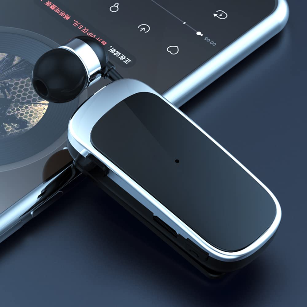 Leepesx Cuffie BT, Auricolari BT Senza Filo con Microfono-Fili Retrattile Cuffie-Auricolari con Cancellazione del Rumore,Design con Clip per Colletto-5 Ore di Conversazione Continua