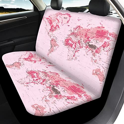 Image of Modysero World Map Print Pink Seat Covers for Cars Full Set Elastic Durable Non Slip Two Front Seat Cover Rear Bench Universal Car Seat Protector Fit Trucks SUV Comfort Soft Automotive Seat Cover