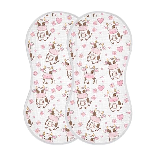 Cartoon Cow Pattern Baby Burp Cloths for Boys and Girls, Soft Muslin Spit Up Towels, 22"x11" Newborn Essentials for Feeding and Drooling, 4 Pack2