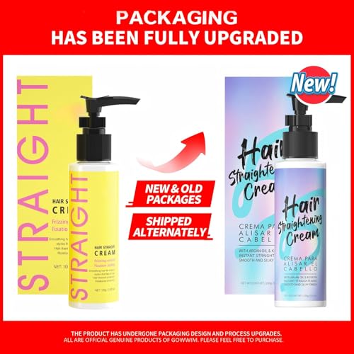 gowwim Hair Straightener Cream, 72h Long-Lasting Frizz Control Heat Protection up to 230°c (450℉) Plant Extracts Nourishing Smoothing Straightening Cream for Frizzy & Curly Hair 100g/3.53 Fl Oz