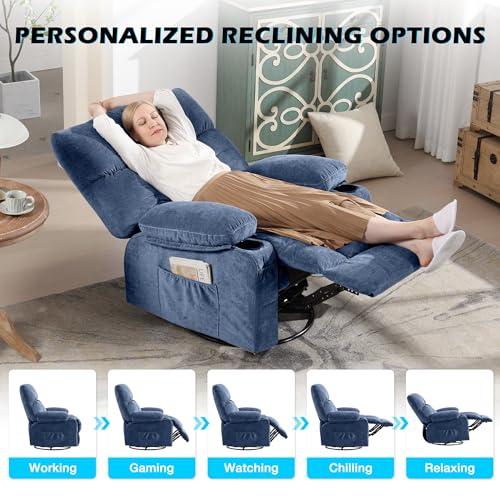 Image of MAHOMICO Recliner Chair Oversized Swivel Rocker with Vibration Massage & Lumbar Heating, 360 Swivel, USB Charging Port, Cup Holders & Side Pocket for Living Room