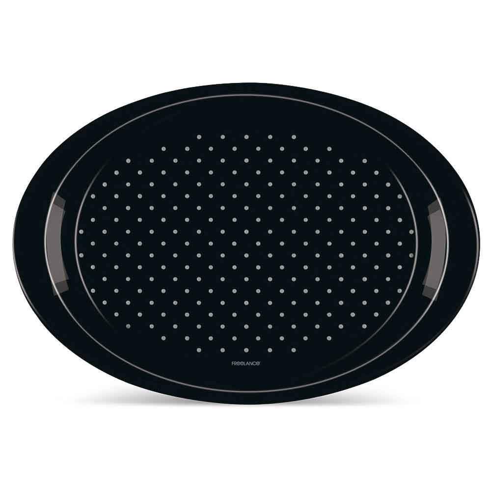 Freelance Anti Slip Serving Tray - 49 x 34 cm - Oval - Black - Non-Slip Rubber Surface, Break-Resistant - Versatile Anti Skid PP Plastic Kitchen & Dining/Coffee Table Trays for Breakfast/Food/Tea