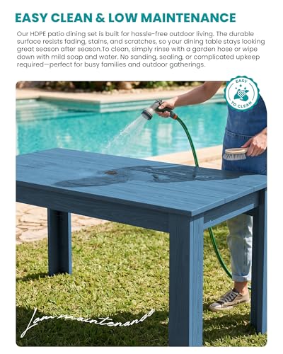 Image of SERWALL 59 inch HDPE Outdoor Dining Set for 10, w / 2 Tables & 10 Chairs, Blue | All Weather Resistant HDPE Dining Sets for Patio, Garden, Backyard